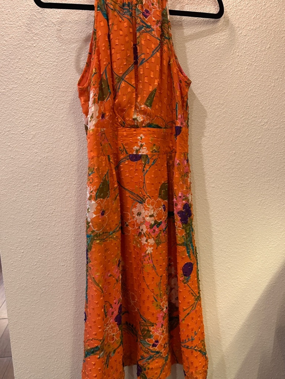 Etcetera 100% Silk Size 0 Orange Floral Halter Midi Dress - Picture 3 of 11